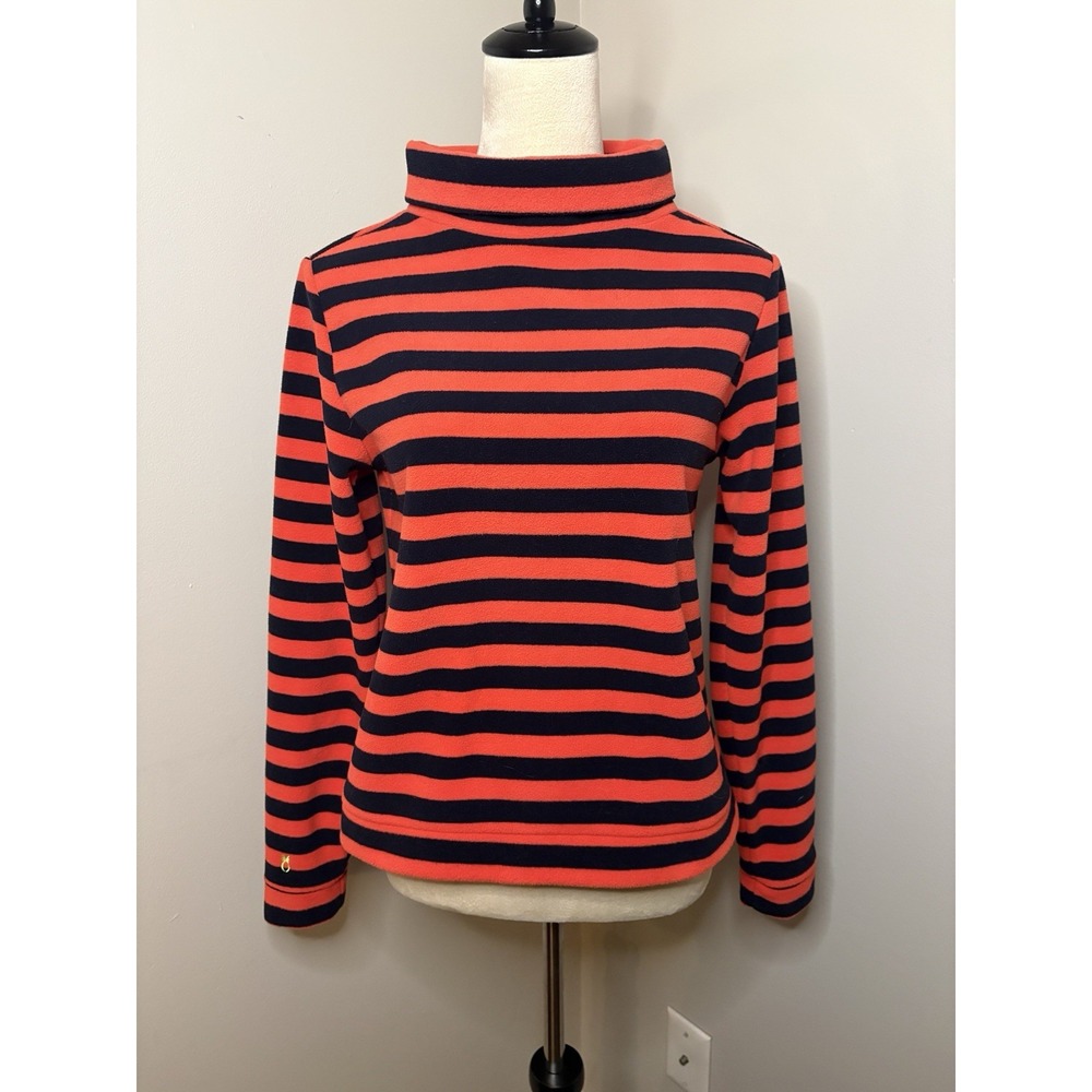 Dudley Stephens Park Slope Vello Fleece Turtleneck Blue Orange Stripe Ski Small